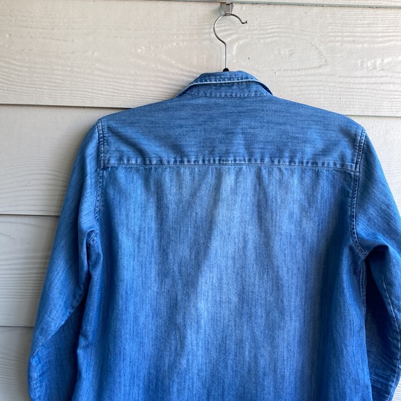 Frank & Eileen Grayson Denim Chambray Distressed Button Front Shirt - Picture 7 of 12